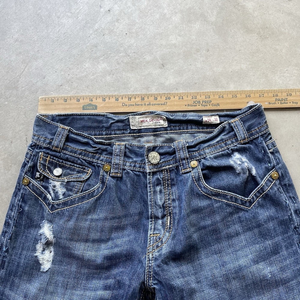 MEK Denim Jeans Mens 34x32 Blue Minsk Boot Cut Distressed Faded Skater Pockets - Picture 4 of 8